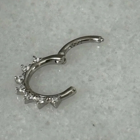 Sterling Silver Crystal Spike Helix Daith Conch Cartilage Hoop Earring - Picture 3 of 4